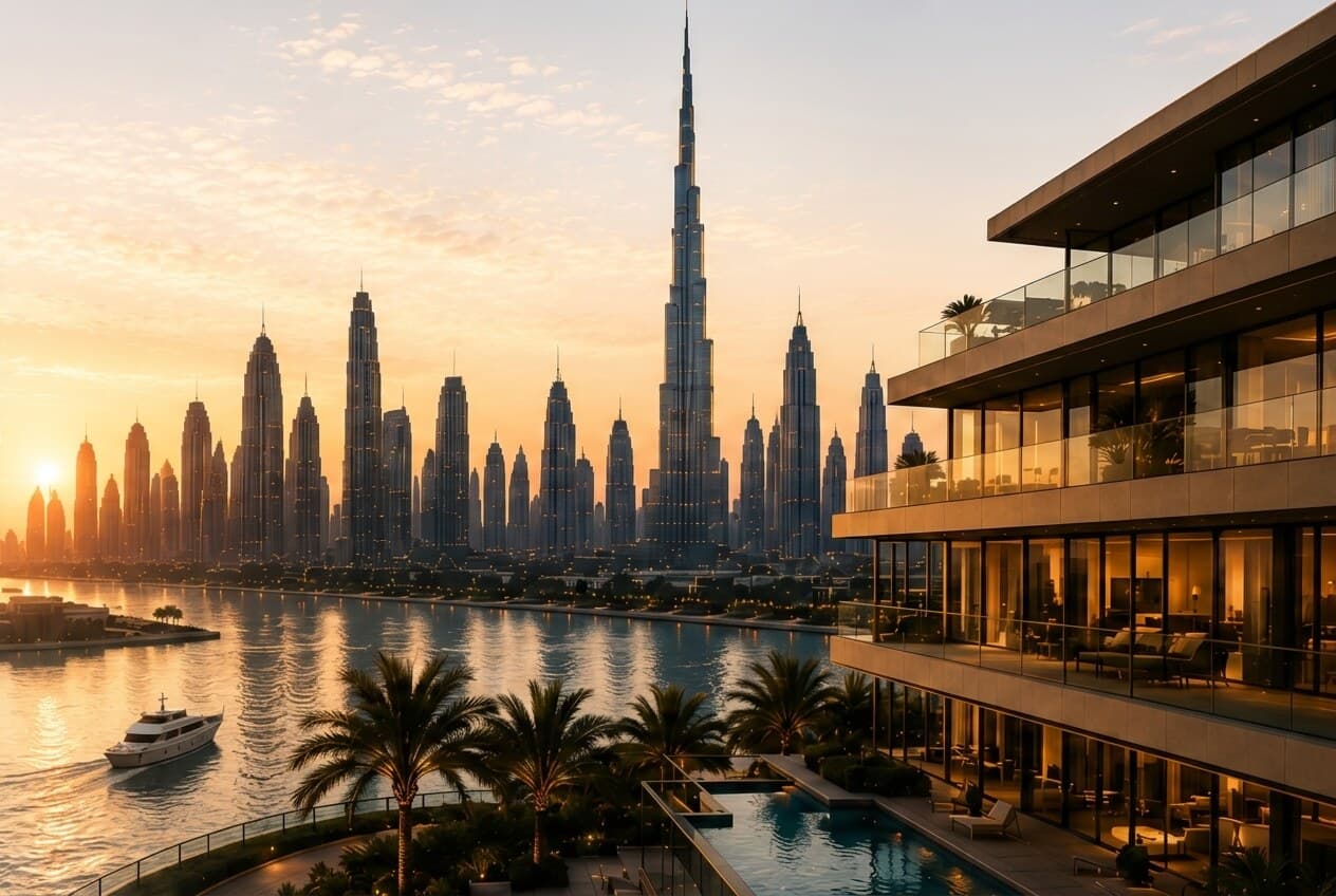 Dubai waterfront at golden hour